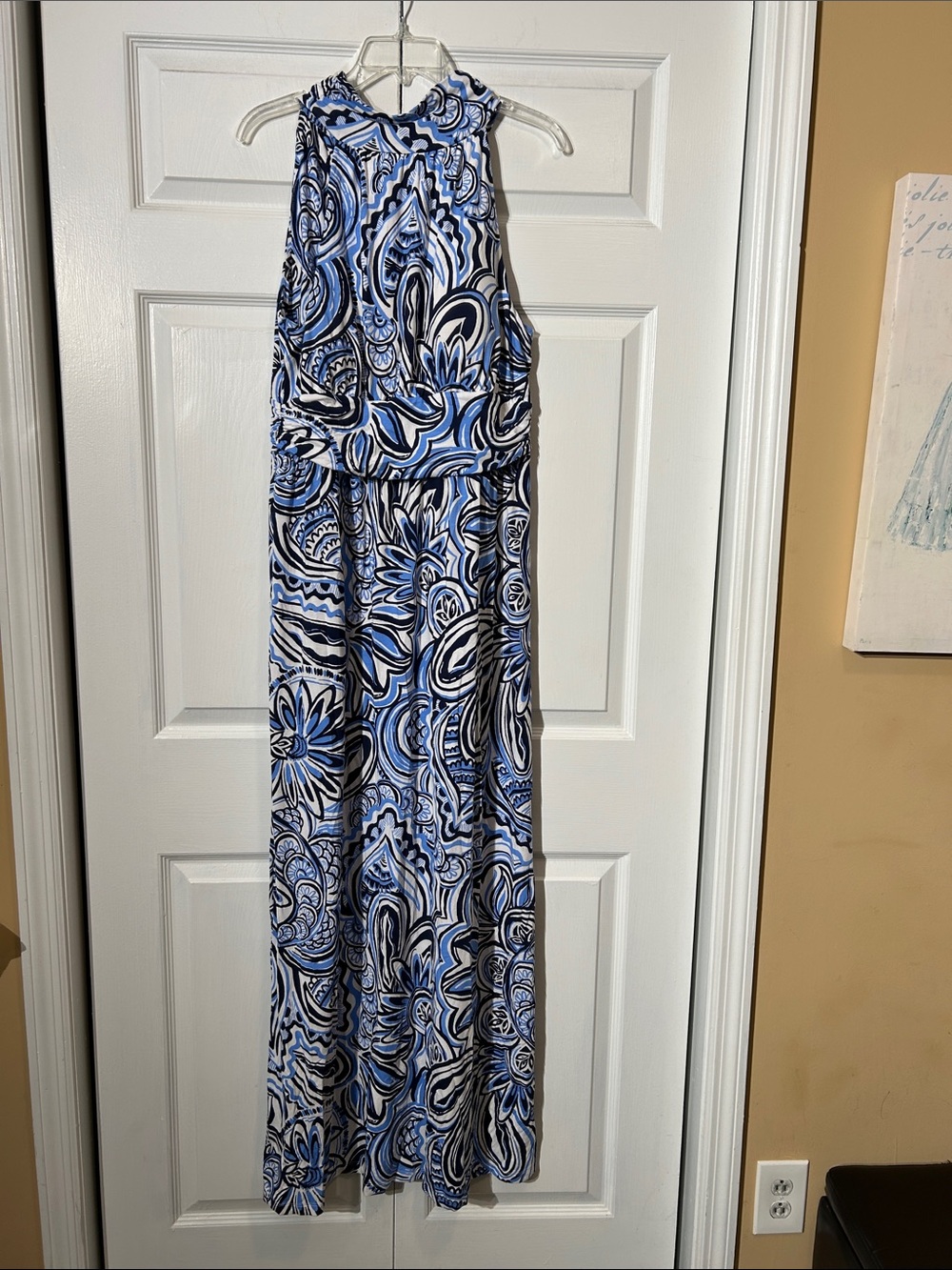 Lilly Pulitzer Blue, Black & White Paisley-Print Maxi Dress size L Large